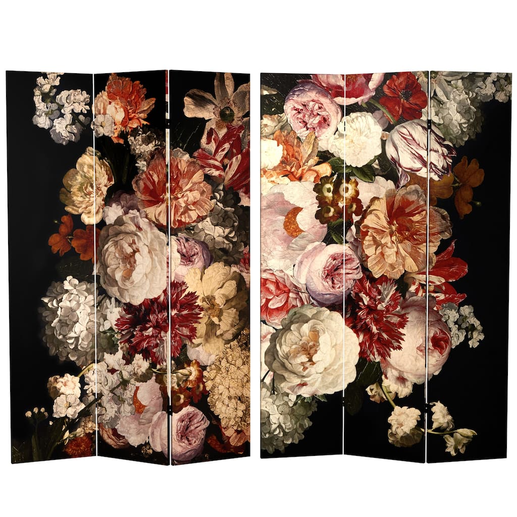 6 ft. Tall Double Sided Vintage Flowers Canvas Room Divider