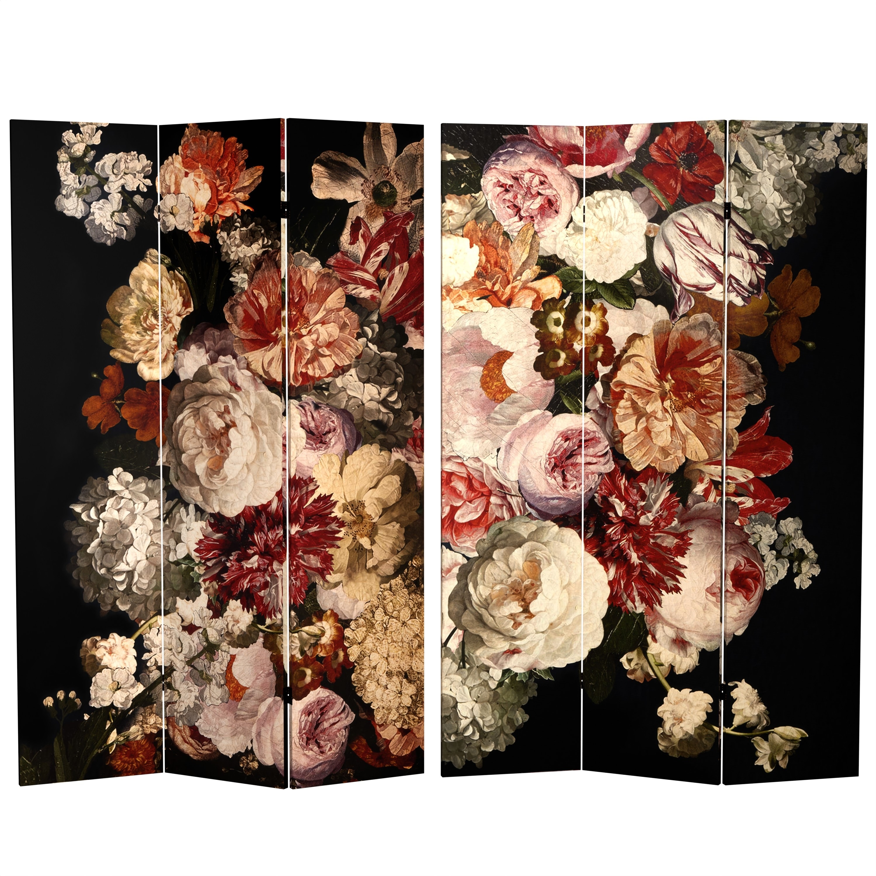 6 ft. Tall Double Sided Vintage Flowers Canvas Room Divider