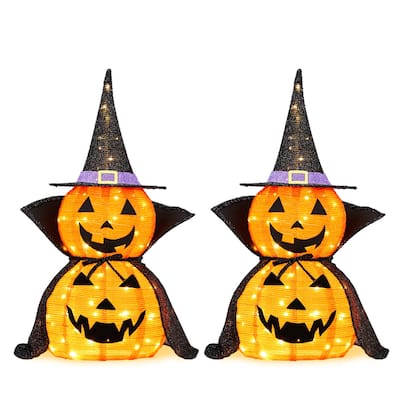 2-Pack 3 Feet Halloween Pumpkin Decorations with 176 Warm LED Lights for Indoor or Outdoor Use - 12"Dia x 36"H