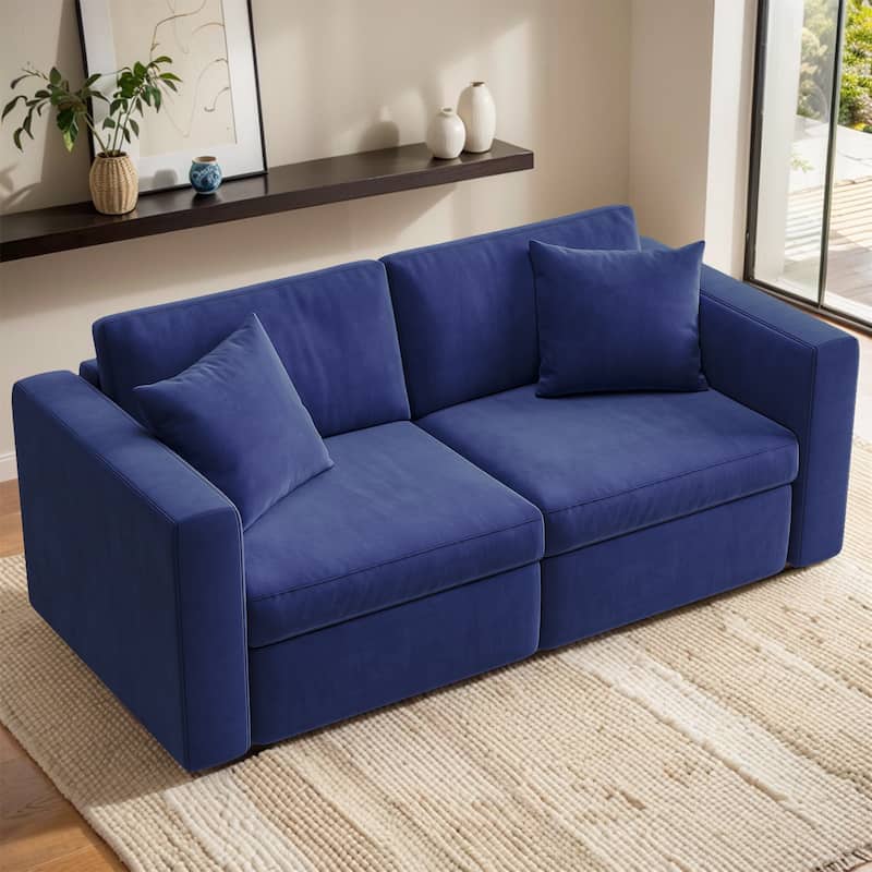 Pocassy Cloud Sofa Modular Sectional Couch with Seat Storage - 2-Seat without Ottoman - Blue