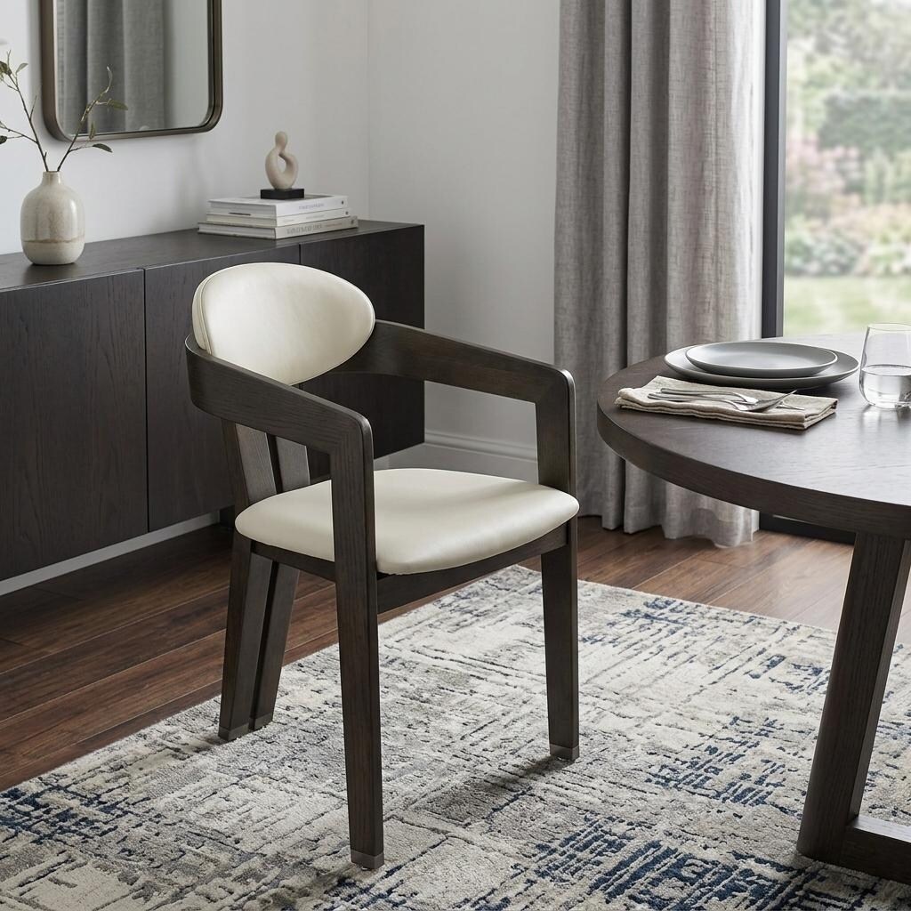 HomeRoots Light Gray And Dark Gray Upholstered Faux Leather Open Back Dining Arm Chair - 22.00 in. x 31.50 in. x 22.00 in.