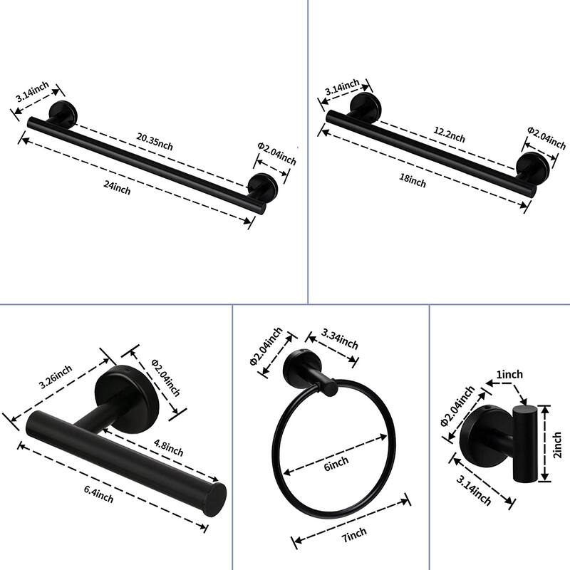 Modern 6 Piece Stainless Steel Bathroom Towel Rack Set Wall Mount
