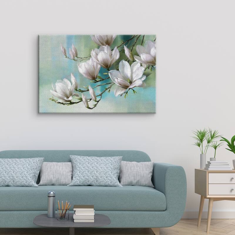 Magnolia Morning Teal by Rogier Daniels Canvas Art Print