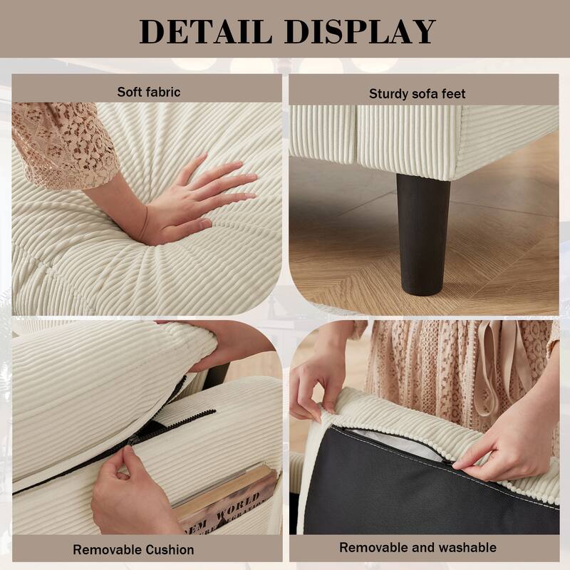 4 Pieces Corduroy Living Room Sets with Sofa, Ottoman and Loveseat