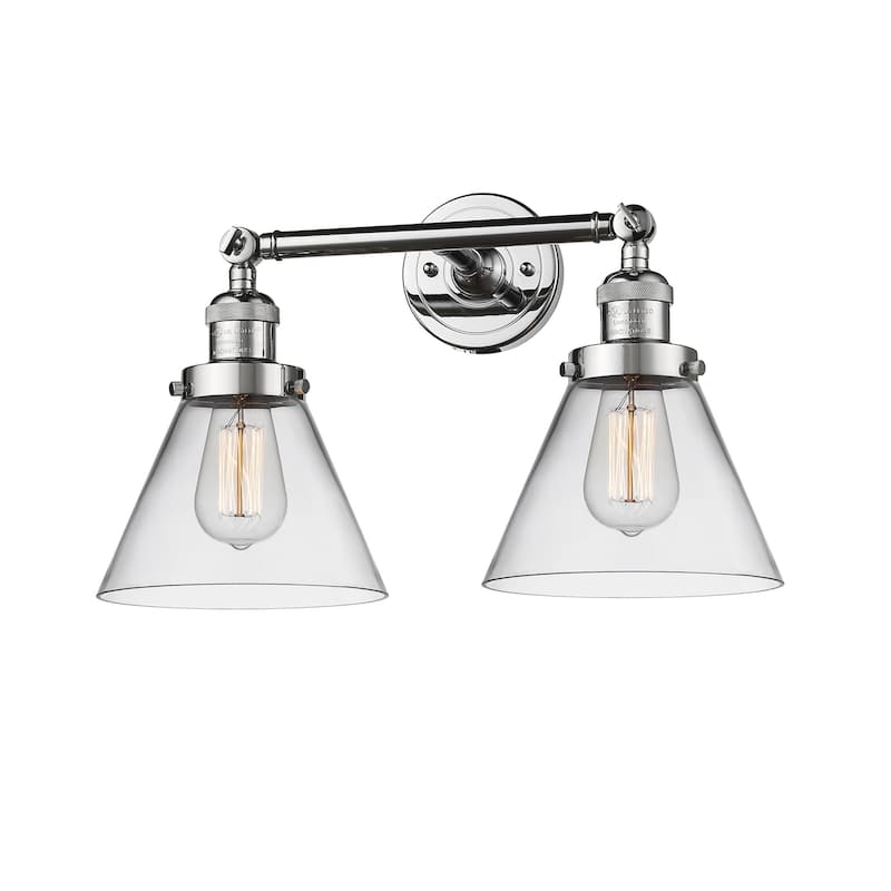 Innovations Lighting Large Cone 2 Light 18" Wide Bathroom Vanity Light - Polished Chrome / Clear
