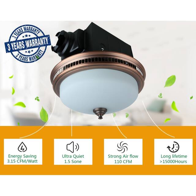 Ultra Quiet Bathroom Exhaust Fan with LED Light and Nightlight 110CFM 1