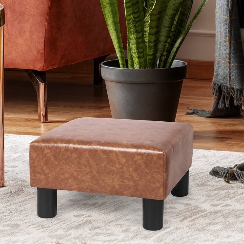 Adeco Footstool Ottoman PU Leather Footrest Modern Square Stool