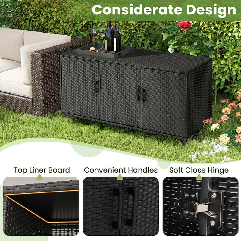 Outdoor Storage Box Wicker Rattan Patio Storage Cabinet