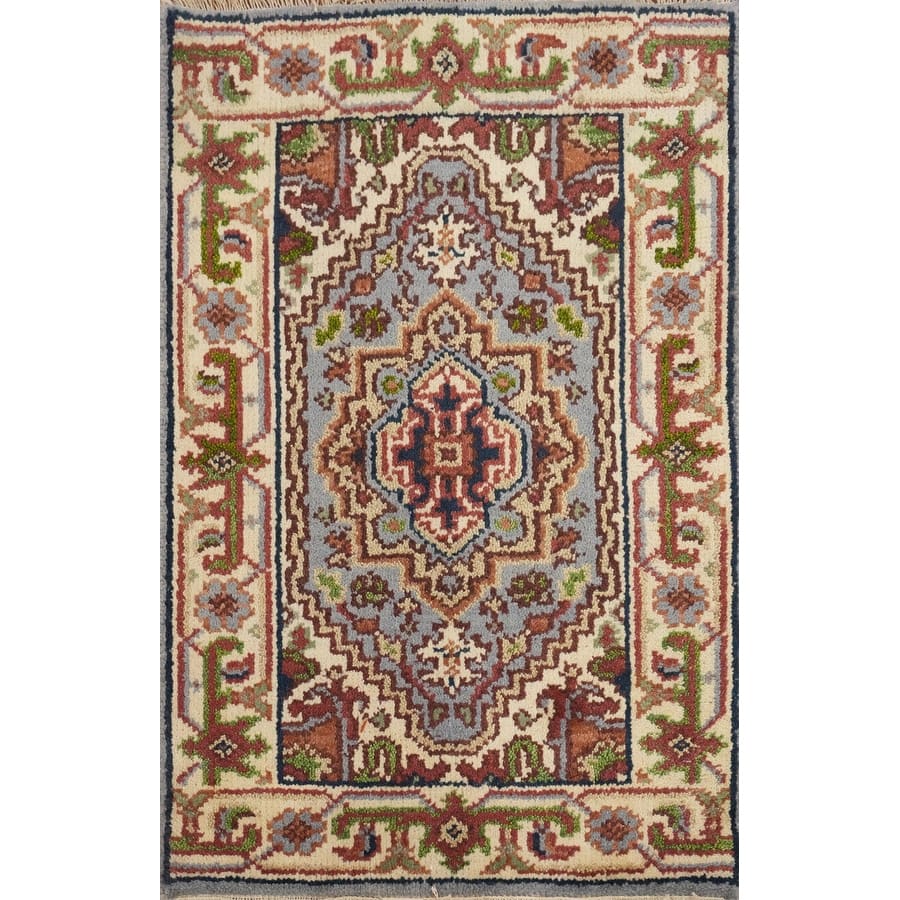 Hand Knotted Oriental 100% Wool Carpet Traditional Medallion Navy Blue & Blues Heriz (serapi) Area Rug - 3' 0'' X 2' 0''