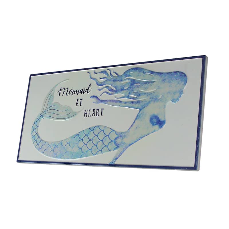 Blue / White Enamelware Mermaid At Heart Metal Wall Sign Coastal Decor