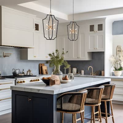 Modern Elegance 6-Light Geometric Black Frame Chandelier with Gold Starburst Pendant Kitchen Island for Dining Room