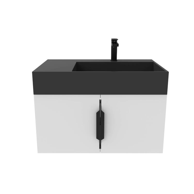 Amazon 30" Wall Mounted Bathroom Right Basin Vanity Set w/ Black Top