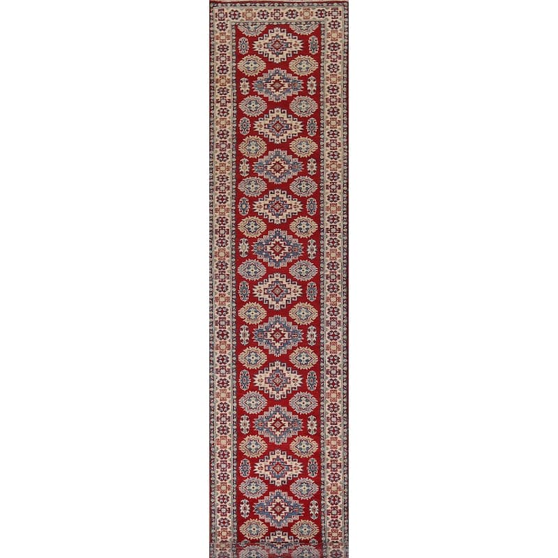 Red Kazak Runner Rug Handmade Wool Carpet - 2'6" x 16'3"