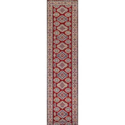 Red Kazak Runner Rug Handmade Wool Carpet - 2'6" x 16'3"