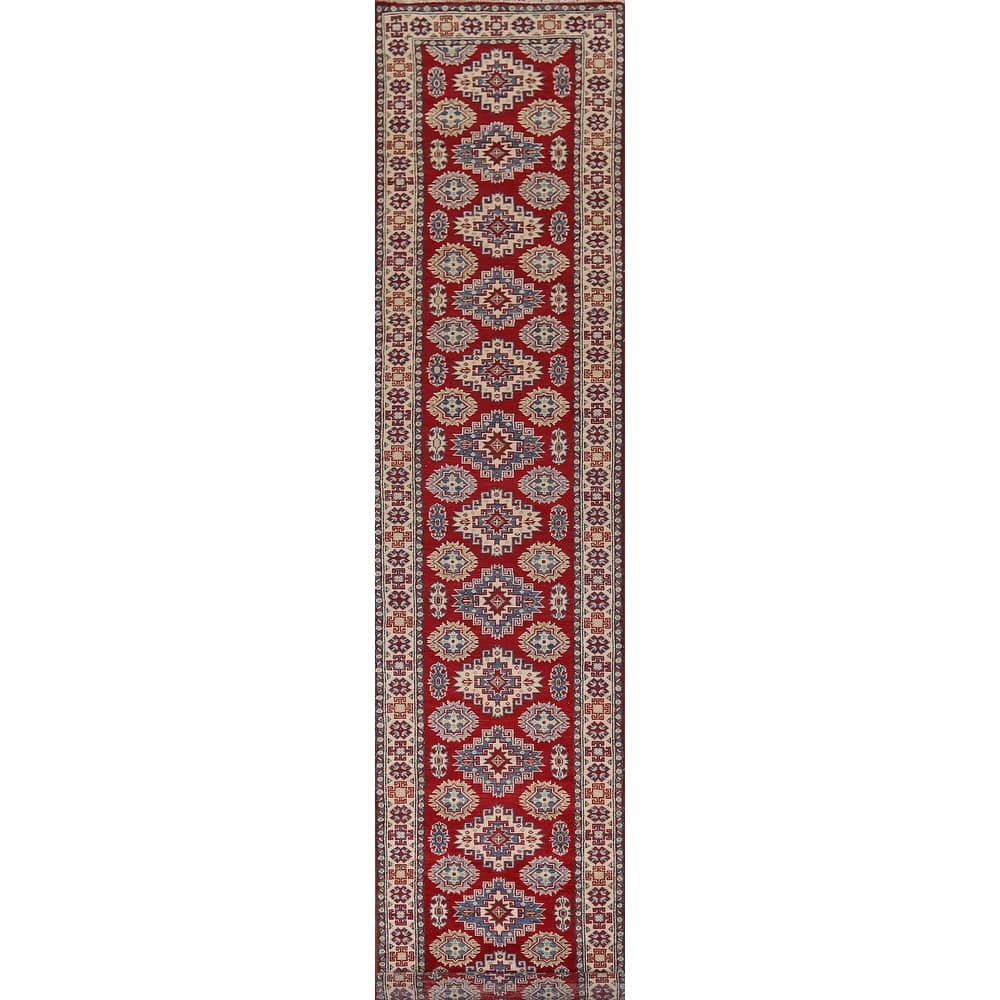 Red Kazak Runner Rug Handmade Wool Carpet - 2'6" x 16'3"