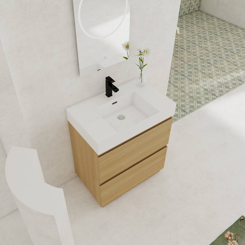 GDFStudio - Lecce Modern Freestanding Bathroom Vanity Set with Resin Sink, 2 Soft Close Drawers & Antirust Hardware