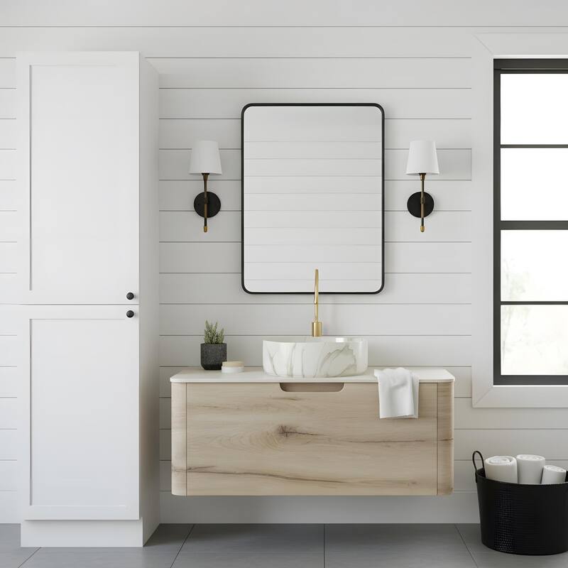 Wall-mounted Bathroom Vanity with Round Vessel Basin