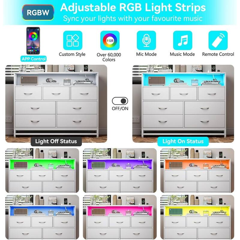 Wooden Long Dresser with Led Lights