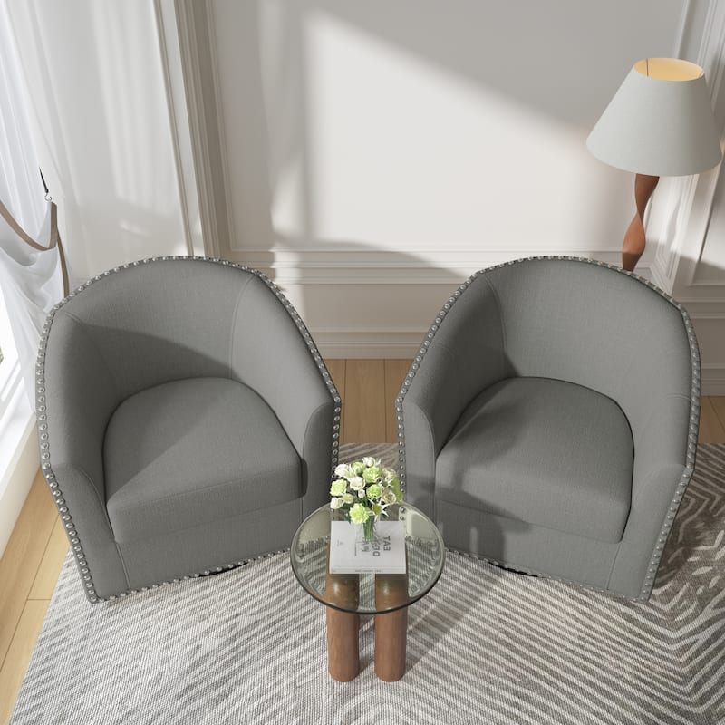 George 2 Set 30"W Upholstered Swivel Barrel Chair with Nailheads