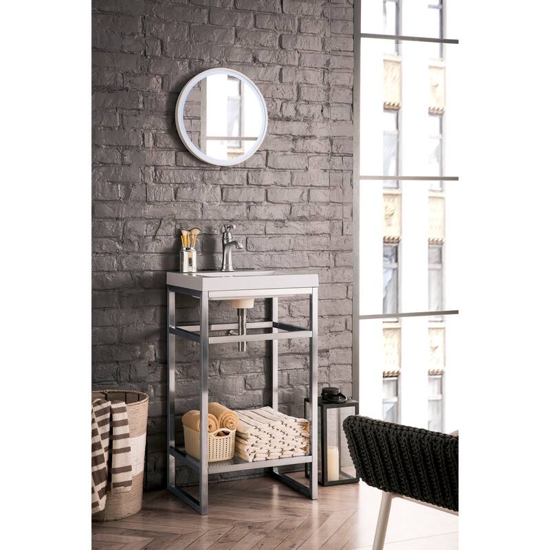 James Martin Vanities Boston 20" Stainless Steel Sink Console, Brushed Nickel w/ White Glossy Composite Stone Top