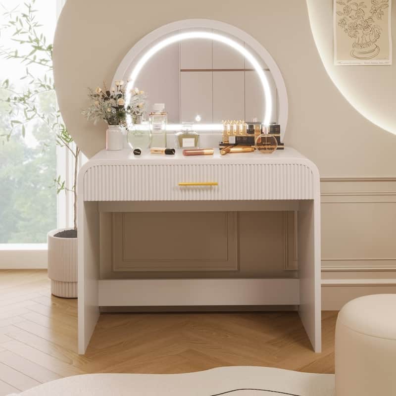 39" Makeup Vanity Table with Mirror Touch Screen Lighted Mirror - White - 1-drawer