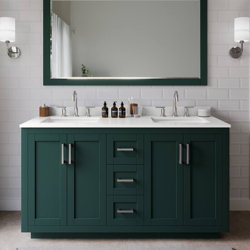 Wyndham Collection WCF292960D-QTZ-US3MXX Miranda 60" Free Standing - Green / White Quartz Top / Brushed Nickel Hardware