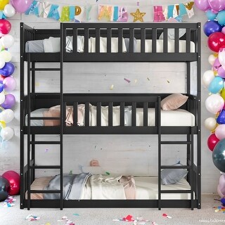 Detachable Triple Bunk Bed with Ladders,Twin over Twin over Twin