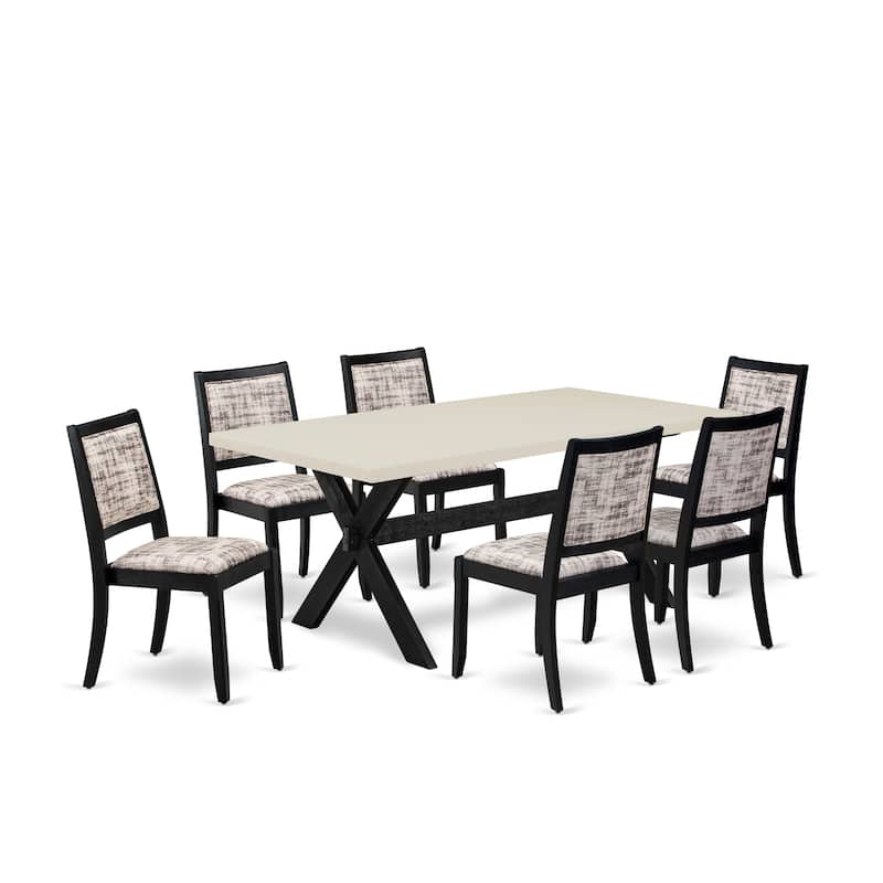 East West Furniture modern dining set - a kitchen table & Stackable chairs - Wire-brushed Black (Pieces & Seat Options)