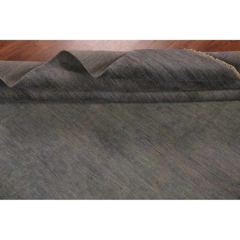 Modern Gabbeh Area Rug Hand-Knotted Grey Oriental Wool Carpet - 9'2" x 11'9"