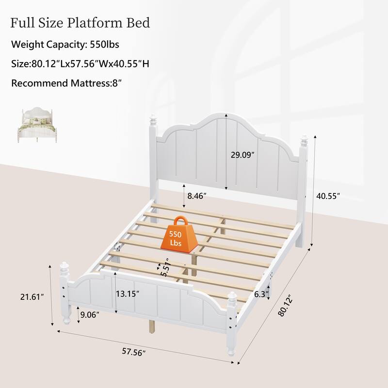 Roomfitters Wood Platform Bed Frame with Curved Headboard, Vintage Style Slat Support, No Box Spring Required