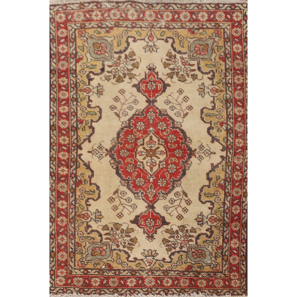 Hand Knotted Oriental 100% Wool Carpet Traditional Floral Beige & Ivories Tabriz Area Rug - 4' 4'' X 2' 8''