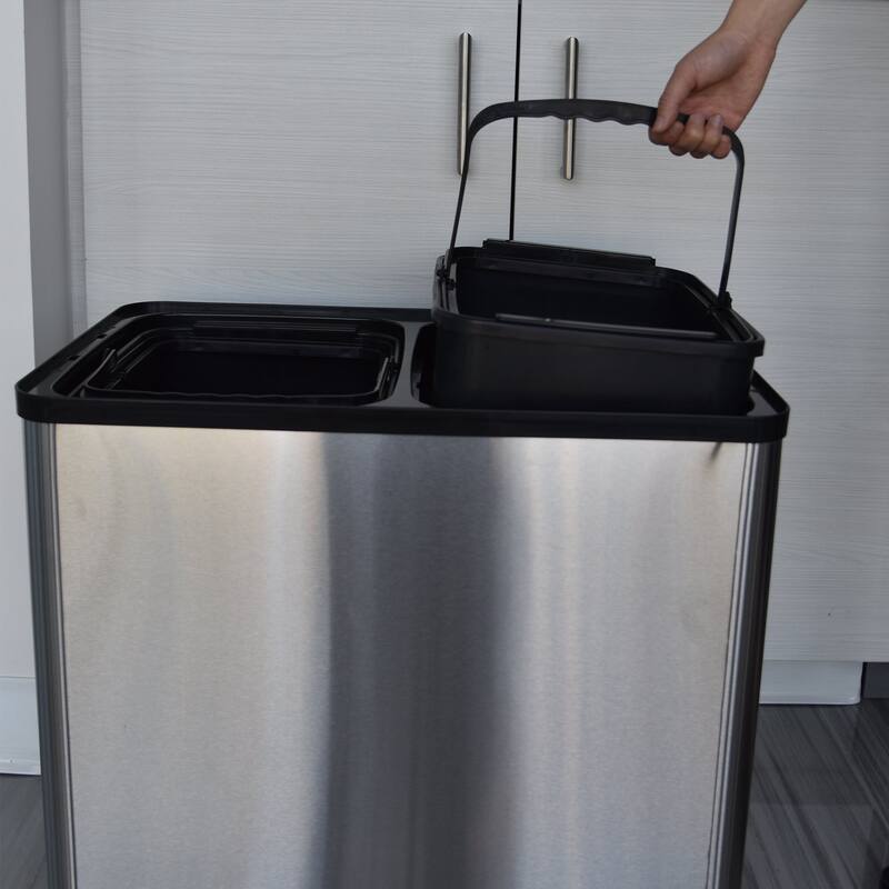 iTouchless 16 Gal Stainless Steel Sensor Recycle Bin Trash Can Wheels
