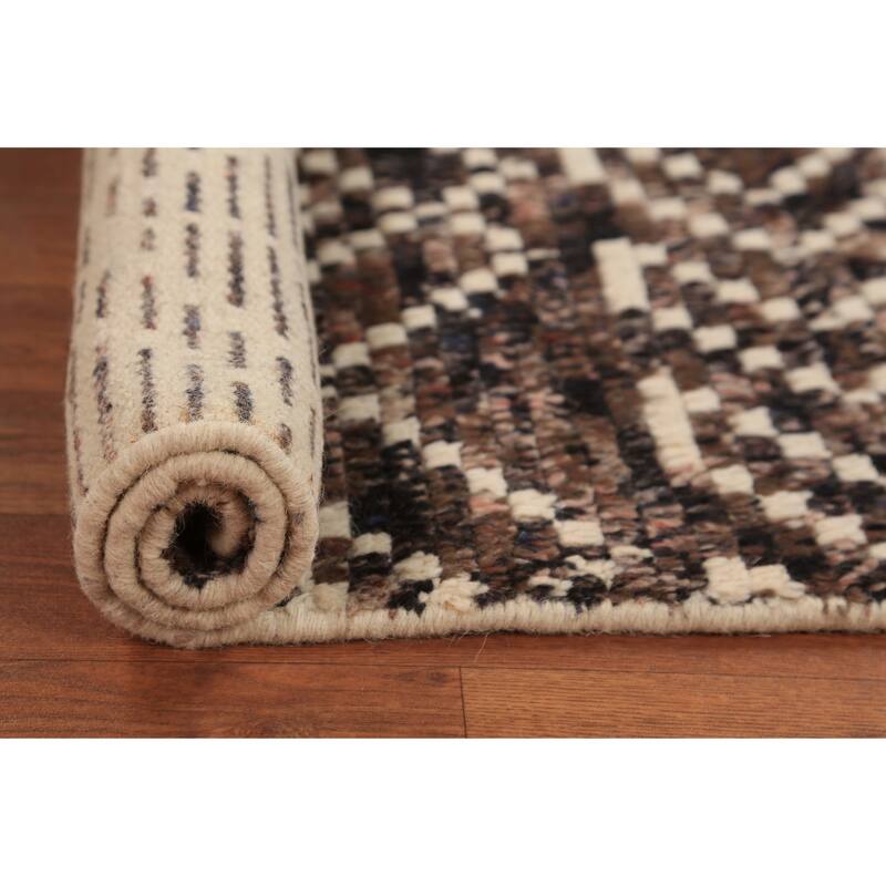 Brown Moroccan Oriental Foyer Rug Hand-Knotted Accent Wool Carpet - 2'0"x 3'0"