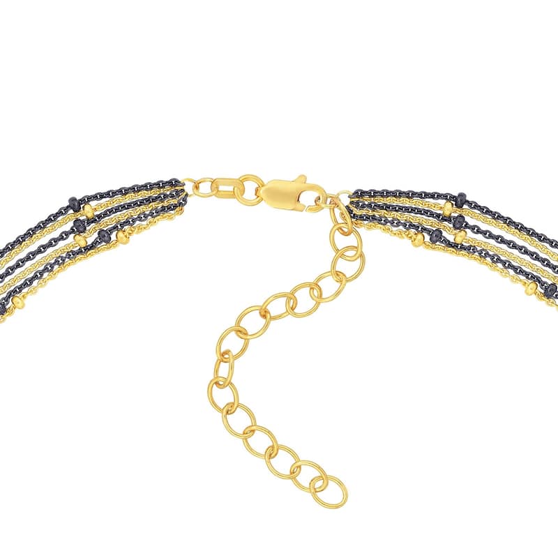 Curata 925 Sterling Silver 18" Black and Yellow 6 Strand Adjustable Saturn Chain Necklace