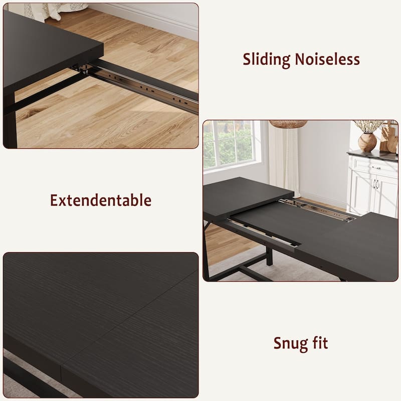 Dining Table Set for 4-6, 63" Extendable Wood Dining Room Table with Corner Protector & 2 Upholstered Benches