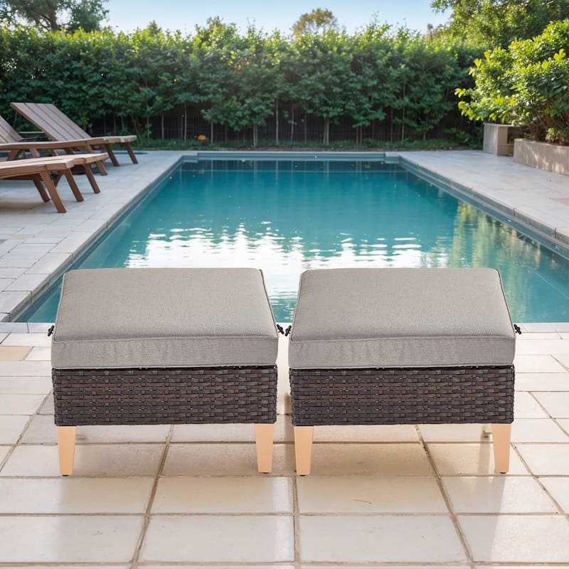 Patio Ottoman PE Wicker Ottoman Set - Brown - Grey
