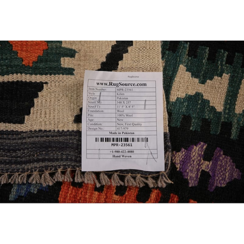 Orange Kilim Oriental Area Rug Hand-Woven Tribal Wool Carpet - 8'5"x 11'5"