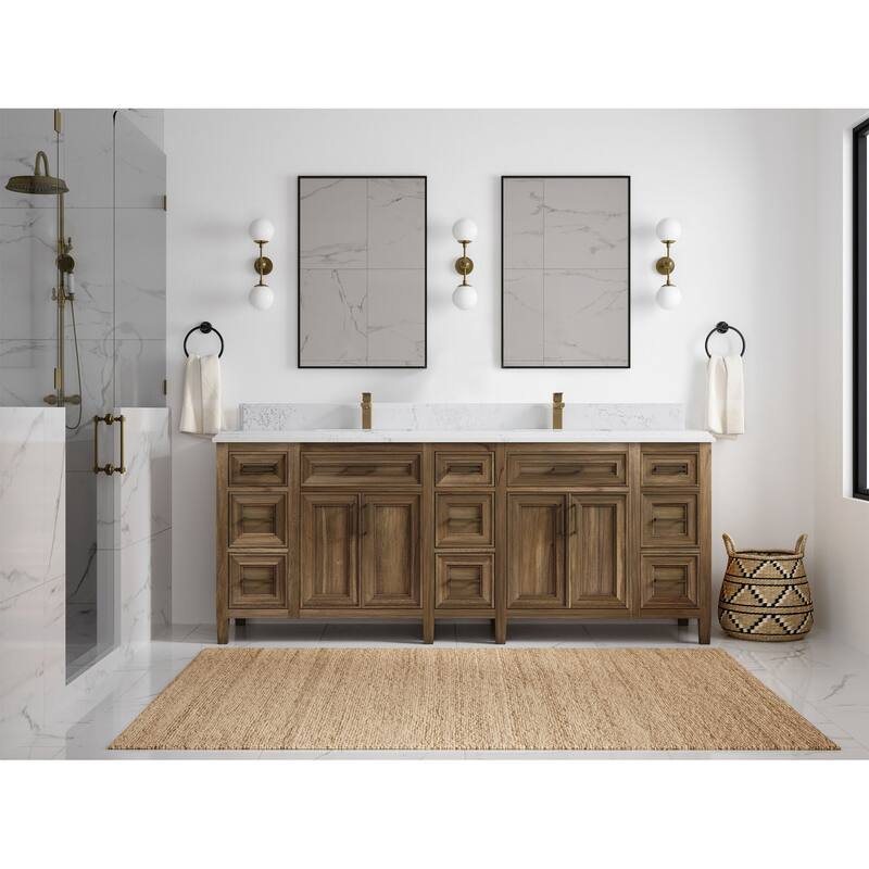 Willow Collections 84 in. W x 22 in. D Santa Monica Teak Double Sink Bathroom Vanity with Countertop