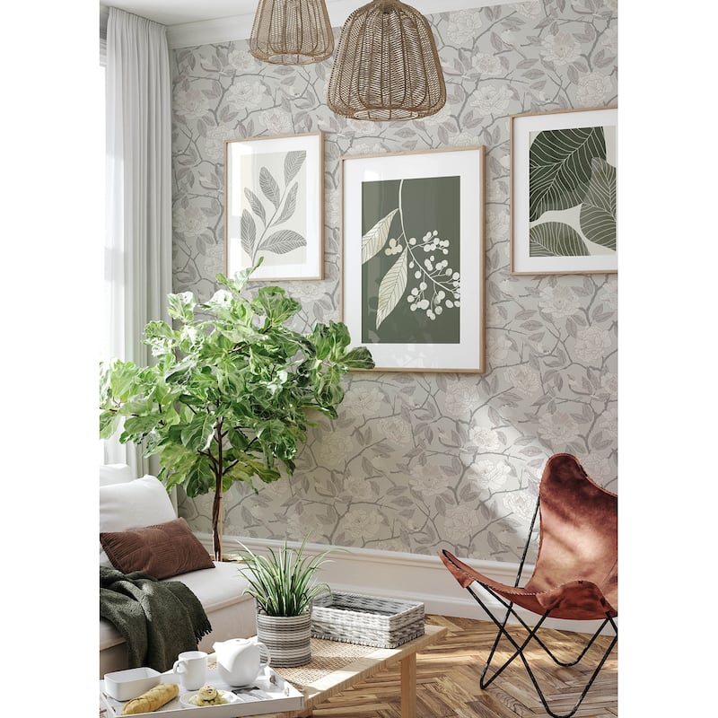 A-Street Prints Bernadina Grey Rosebush Wallpaper