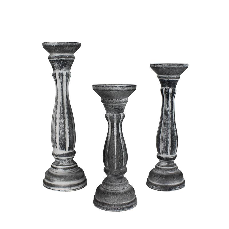 Vintage Wood Pillar Candle Holder Set of 3