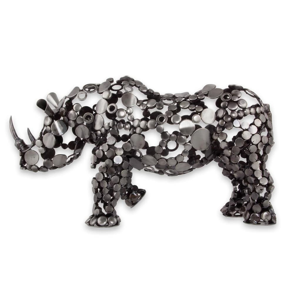 Novica Handmade Rustic Rhino Upcycled Metal Sculpture