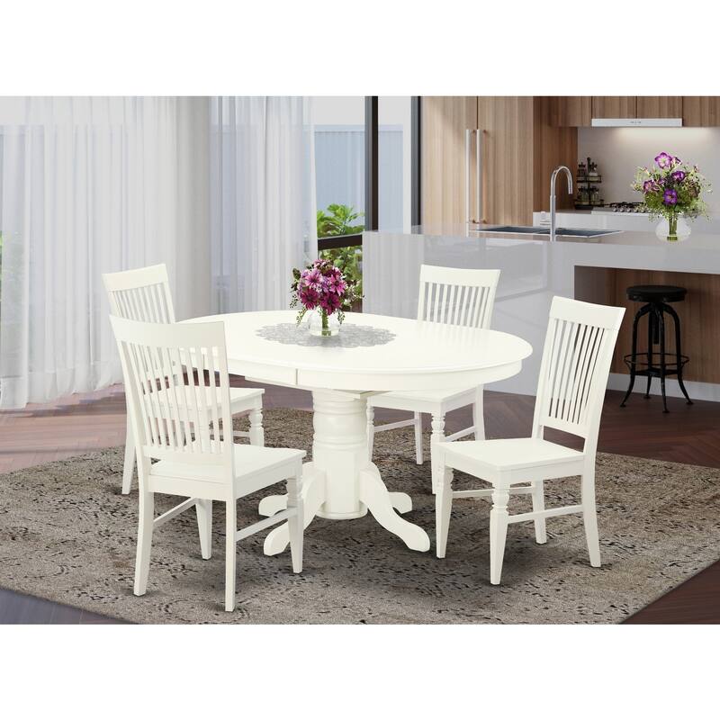 HomeStock 5-Piece Linen White Finish Solid Wood Top Dining table with 4 Chairs with Lattice Back