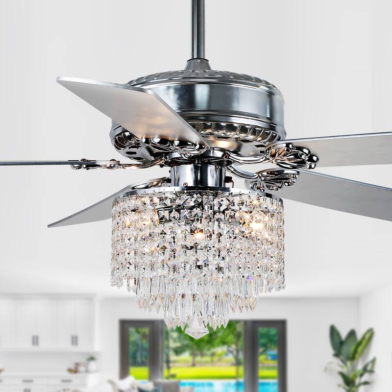 52" Modern Indoor Reversible Crystal Drum Ceiling Fan with Remote Control and Light Kit 6-speed DC Motor - BD017