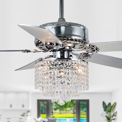 52" Modern Crystal Ceiling Fan with Remote and Light Kit