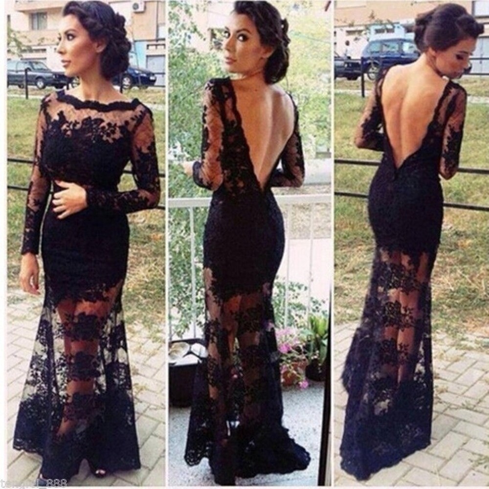 black lace gala dress