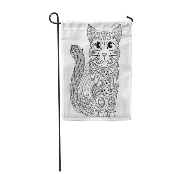 Shop Adult Drawing Zentangle Cat For Coloring Page Design Effect Tattoo And Bo Garden Flag Decorative Flag House Banner 12x18 Overstock 31322659