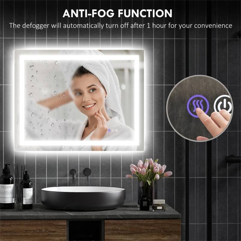 Clear Glass LED Vanity Mirror with Aluminum Frame, Defog and Touch Control