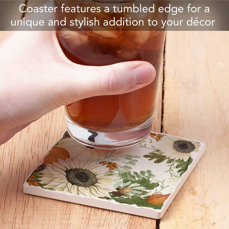 Absorbent Stone Tumbled Tile Coasters, Sunflowers & Pumpkins, Set of 4