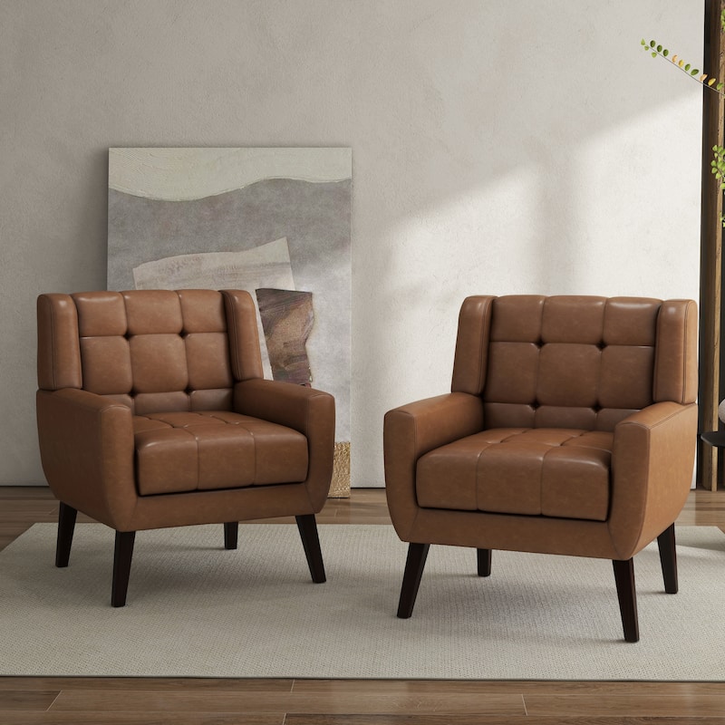 Tufted Wingback Accent Chairs Linen/Faux Leather/Velvet Armchairs Set of 2