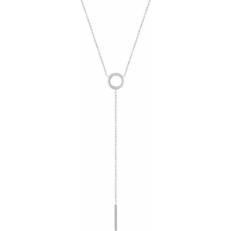 Curata 14k White Gold Polished Circle and Bar Lariat Y 16-18 Inch Necklace